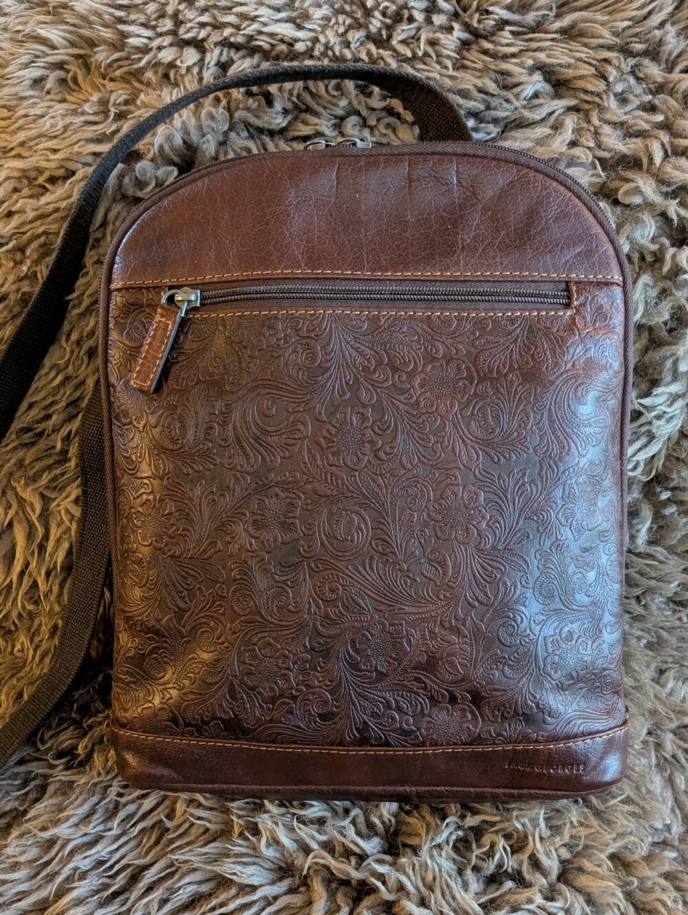 JACK GEORGES Leather Embossed Brown Crossbody Bag